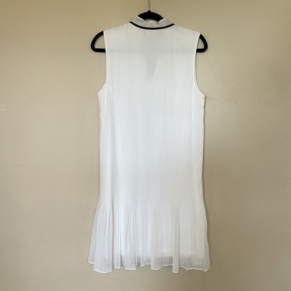 NWT DKNY Ivory Cream & Black Tie-Neck Pleated Sleeveless Shift Dress Sz 14 $139 - Picture 8 of 14